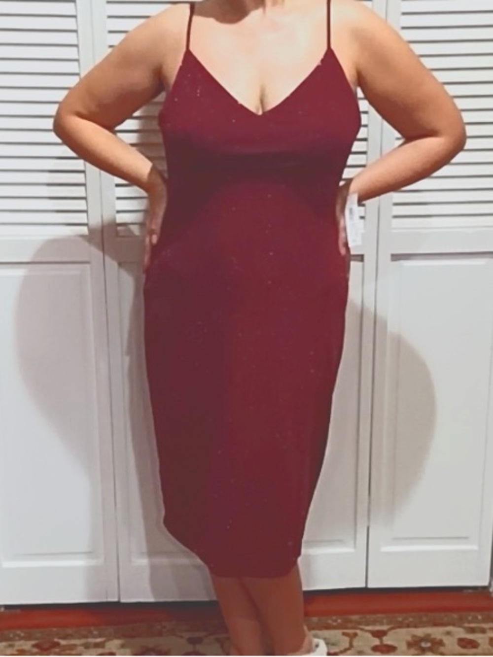Premier Amour Size 14 Burgundy Glitter Formal Prom Cocktail Midi Dress